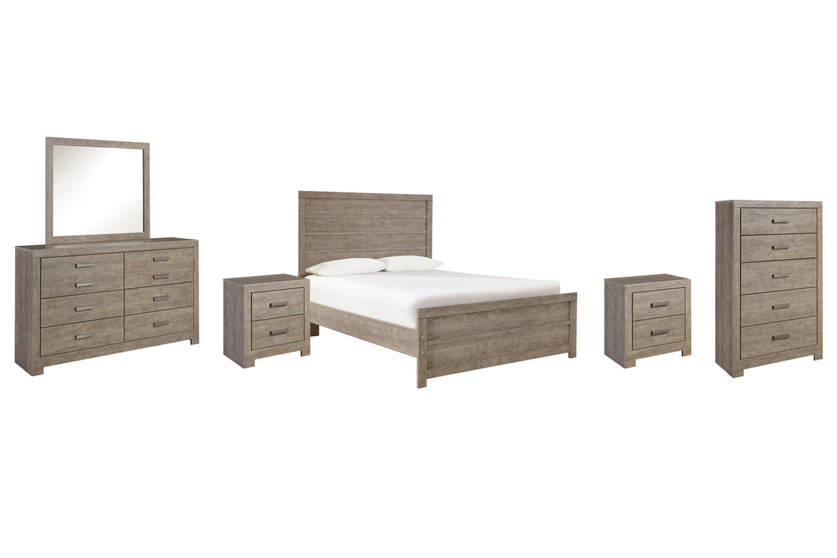 Culverbach Full Panel Bed with Mirrored Dresser, Chest and 2 Nightstands in Gray from Ashley - Luna Furniture