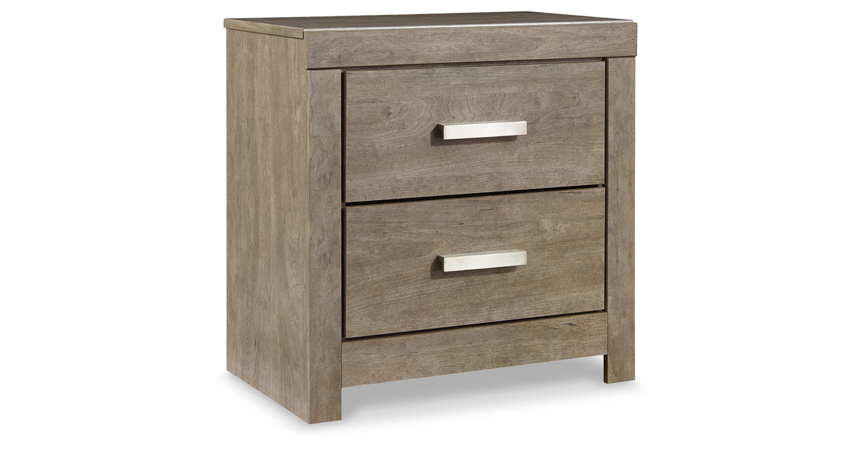 Culverbach Queen Panel Bed with Mirrored Dresser and 2 Nightstands in Gray from Ashley Furniture - Luna Furniture