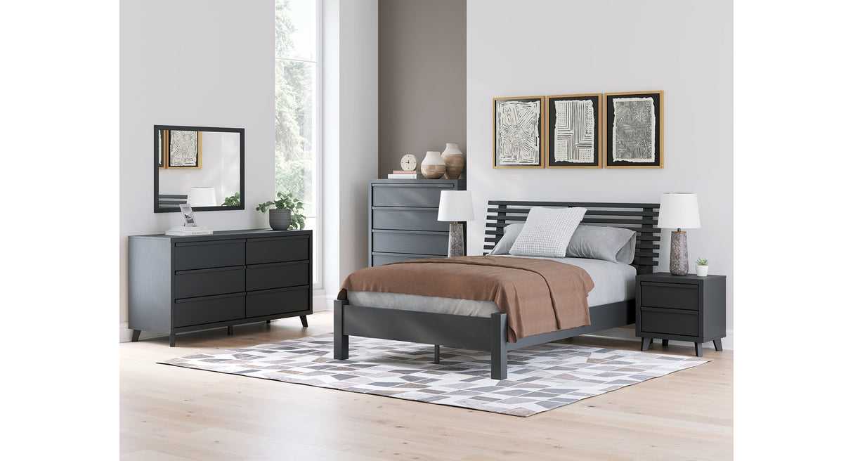 Danziar Queen Panel Headboard with Mirrored Dresser, Chest and Nightstand in Black from Ashley - Luna Furniture