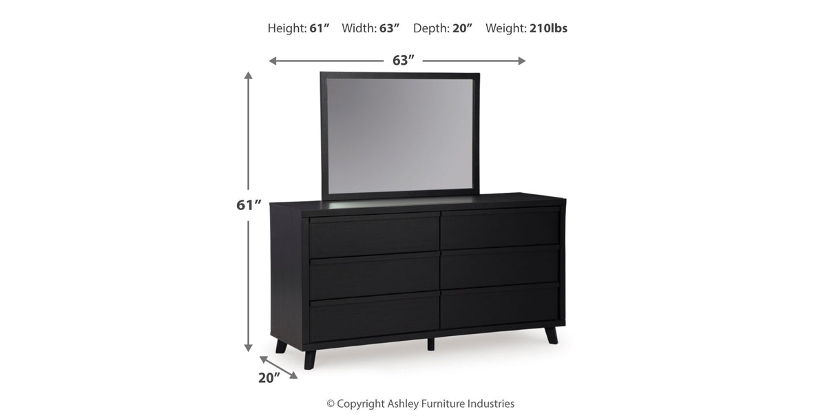 Danziar King Panel Headboard with Mirrored Dresser, Chest and 2 Nightstands in Black from Ashley - Luna Furniture