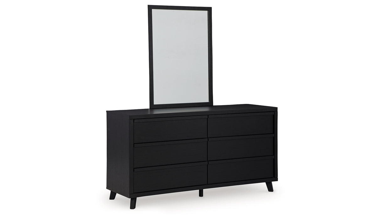 Danziar Queen Panel Headboard with Mirrored Dresser in Black from Ashley - Luna Furniture