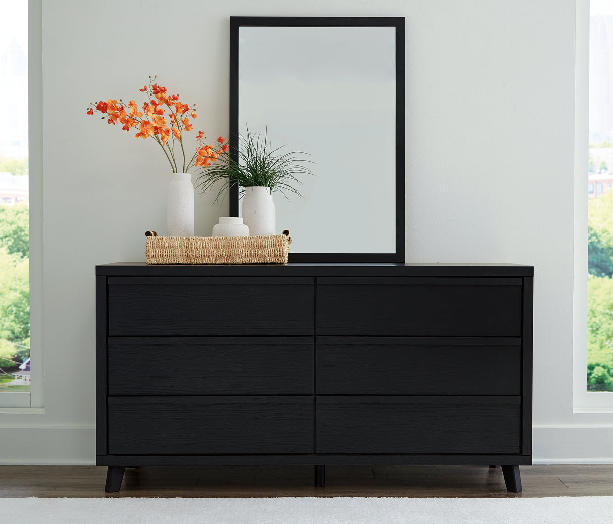 Danziar Black Full Slat Panel Bed with Mirrored Dresser from Ashley - Luna Furniture