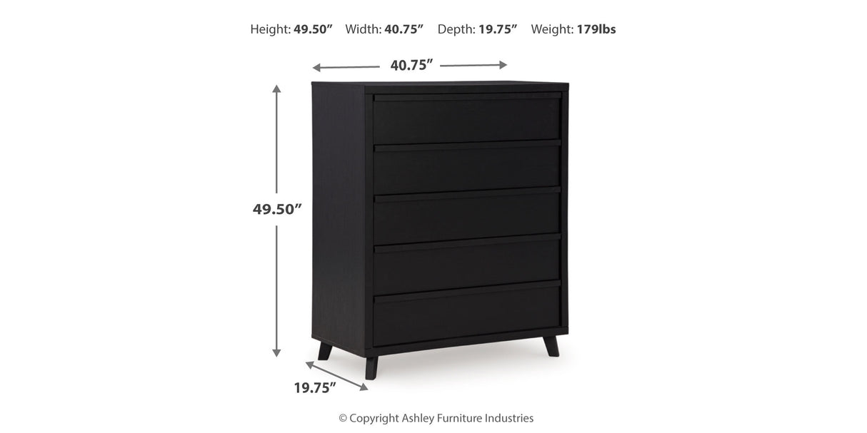 Danziar King Panel Headboard with Mirrored Dresser, Chest and 2 Nightstands in Black from Ashley - Luna Furniture