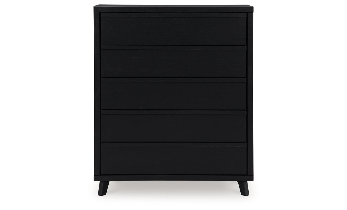 Danziar King Panel Headboard with Mirrored Dresser, Chest and 2 Nightstands in Black from Ashley - Luna Furniture