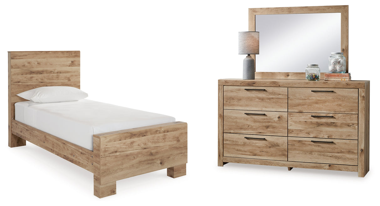 Hyanna Tan Brown Twin Panel Bed with Mirrored Dresser from Ashley - Luna Furniture