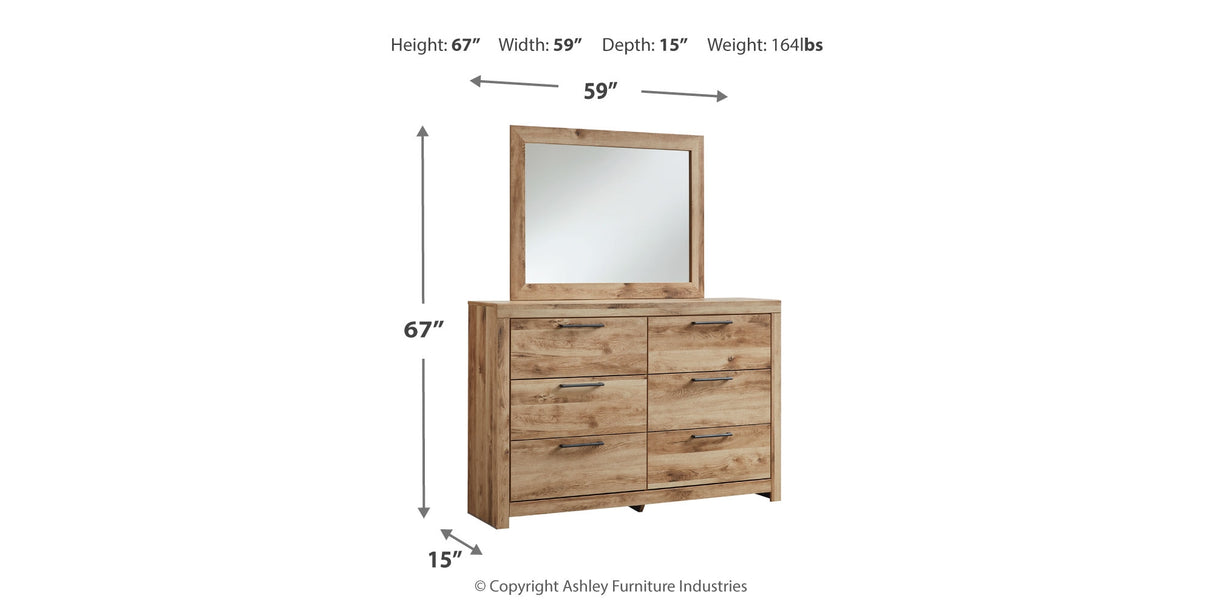 Hyanna Twin Panel Headboard with Mirrored Dresser and Chest in Tan Brown from Ashley - Luna Furniture