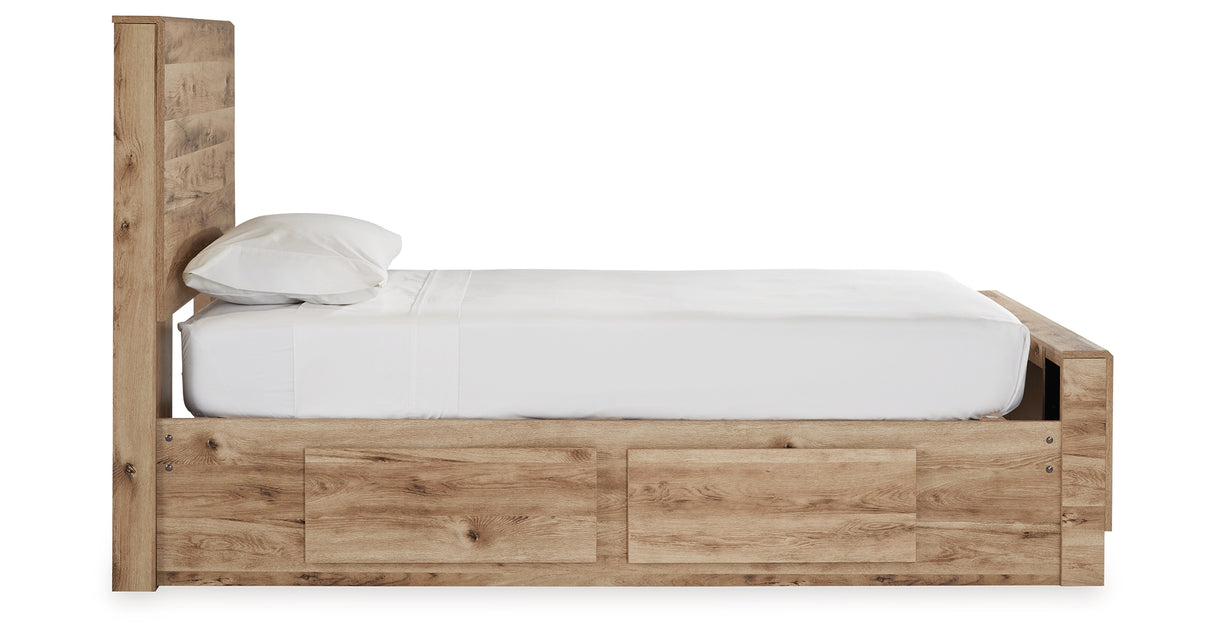 Hyanna Twin Panel Bed with Storage with Mirrored Dresser and 2 Nightstands in Tan Brown from Ashley - Luna Furniture