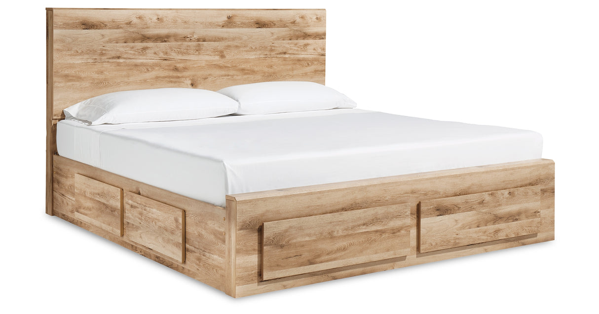 Hyanna Queen Panel Storage Bed with Mirrored Dresser and 2 Nightstands in Tan Brown from Ashley - Luna Furniture