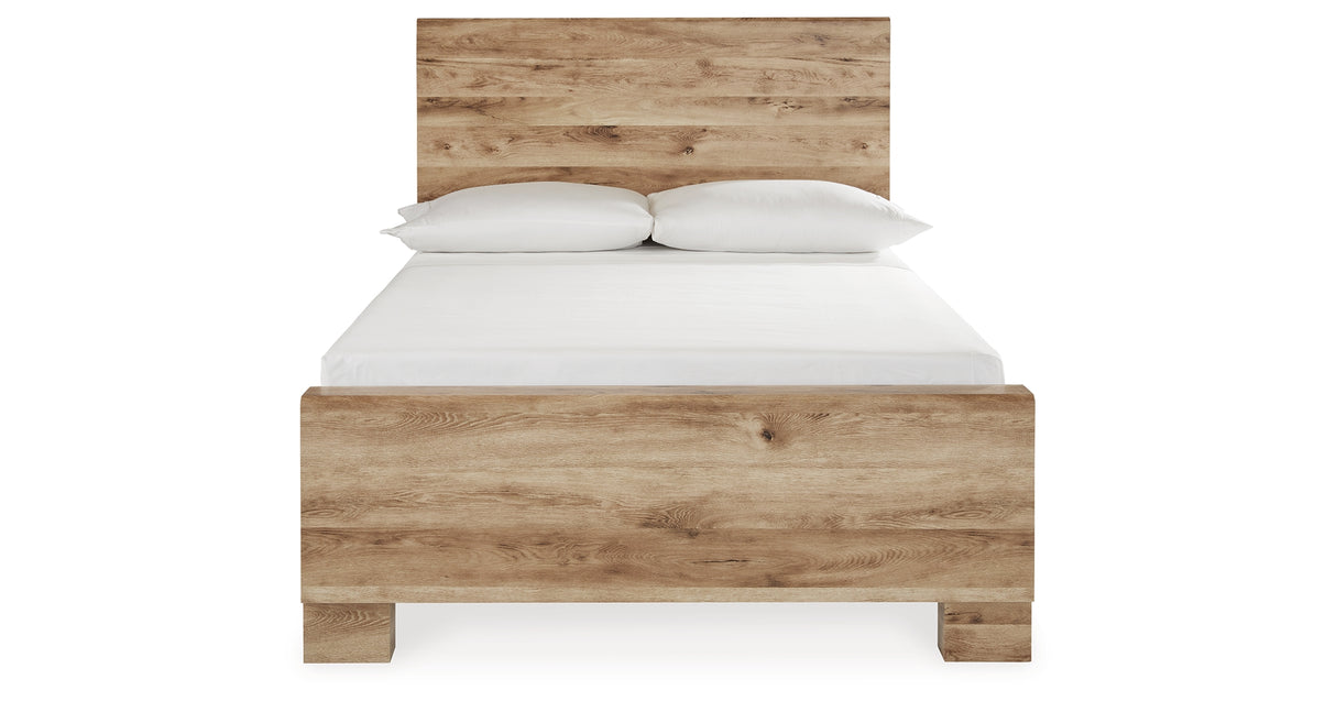 Hyanna Full Panel Bed with Mirrored Dresser, Chest and 2 Nightstands in Tan Brown from Ashley - Luna Furniture