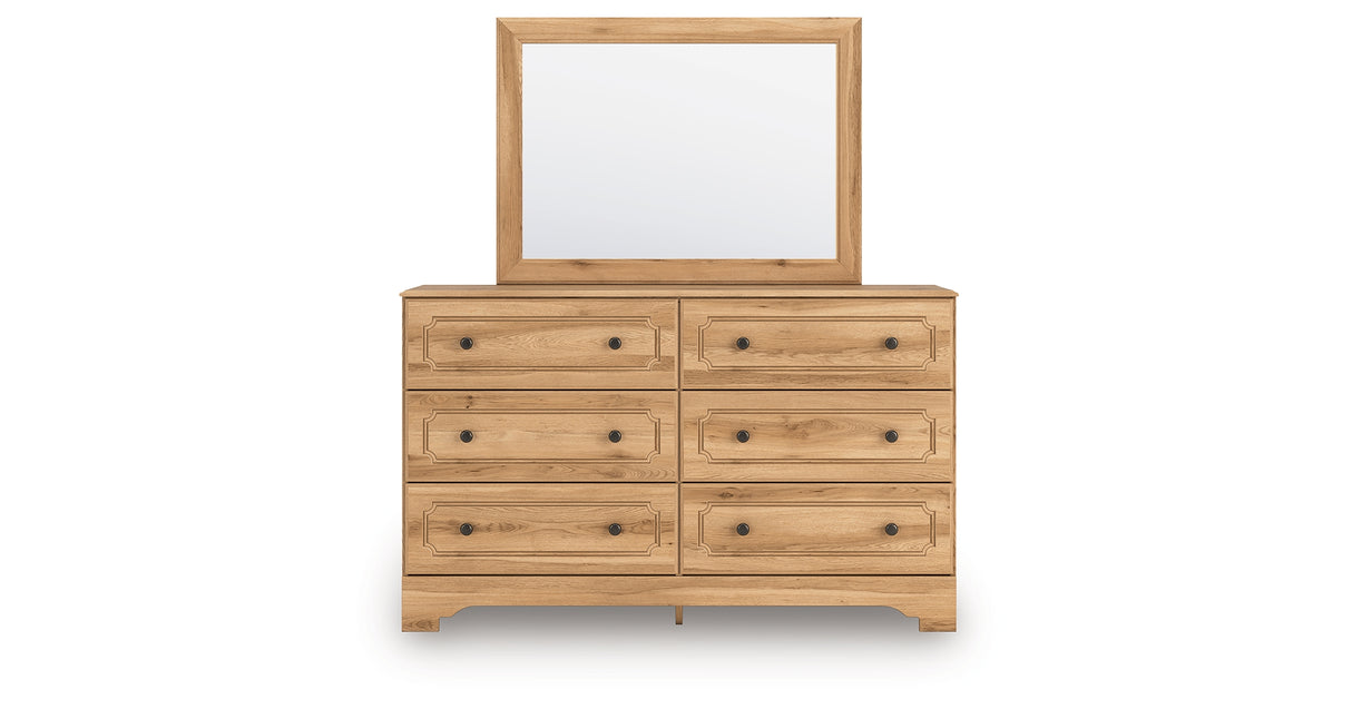 Aleaport Full Panel Bed with Mirrored Dresser and Nightstand in Warm Brown from Ashley Furniture - Luna Furniture