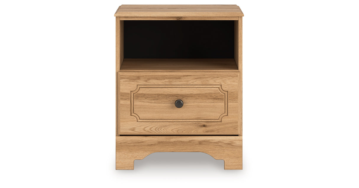 Aleaport Full Panel Bed with Mirrored Dresser and Nightstand in Warm Brown from Ashley Furniture - Luna Furniture