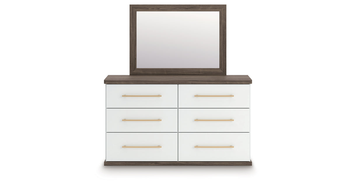 Kendanport Queen Upholstered Platform Bed, Dresser and Mirror from Ashley Furniture - Luna Furniture