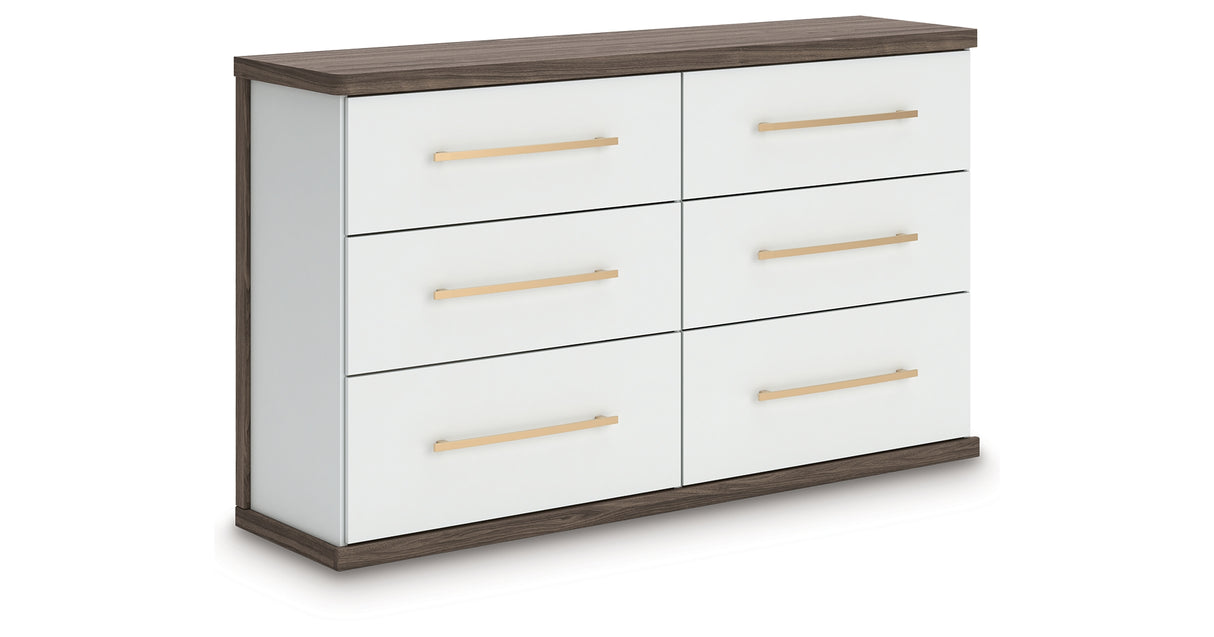 Kendanport White/Brown Queen Upholstered Bed, Dresser and Nightstand from Ashley Furniture - Luna Furniture