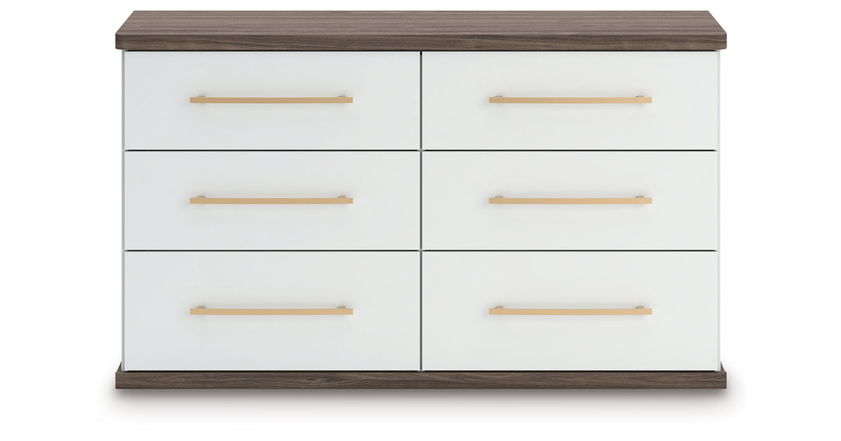 Kendanport White/Brown King Upholstered Bed, Dresser and Nightstand from Ashley Furniture - Luna Furniture