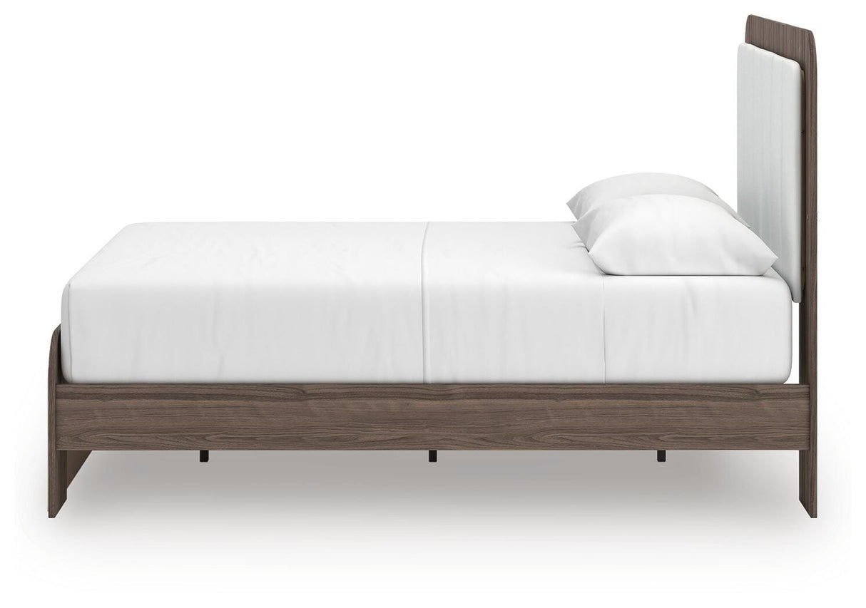 Kendanport White/Brown Queen Upholstered Bed and 2 Nightstands from Ashley - Luna Furniture