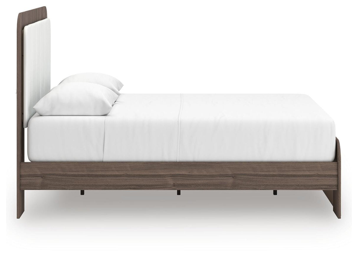 Kendanport White/Brown Queen Upholstered Bed and 2 Nightstands from Ashley - Luna Furniture