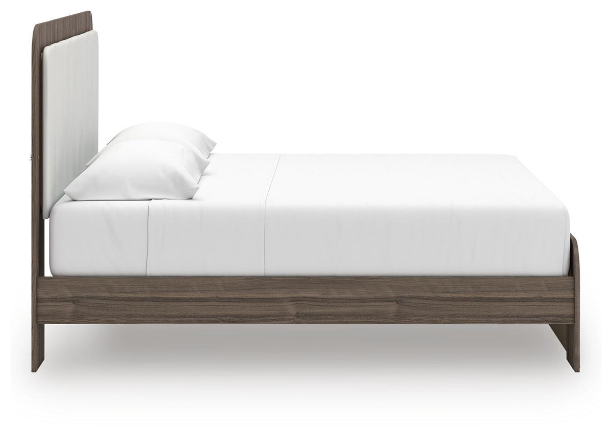 Kendanport White/Brown King Upholstered Bed, Dresser, Mirror and Chest from Ashley - Luna Furniture