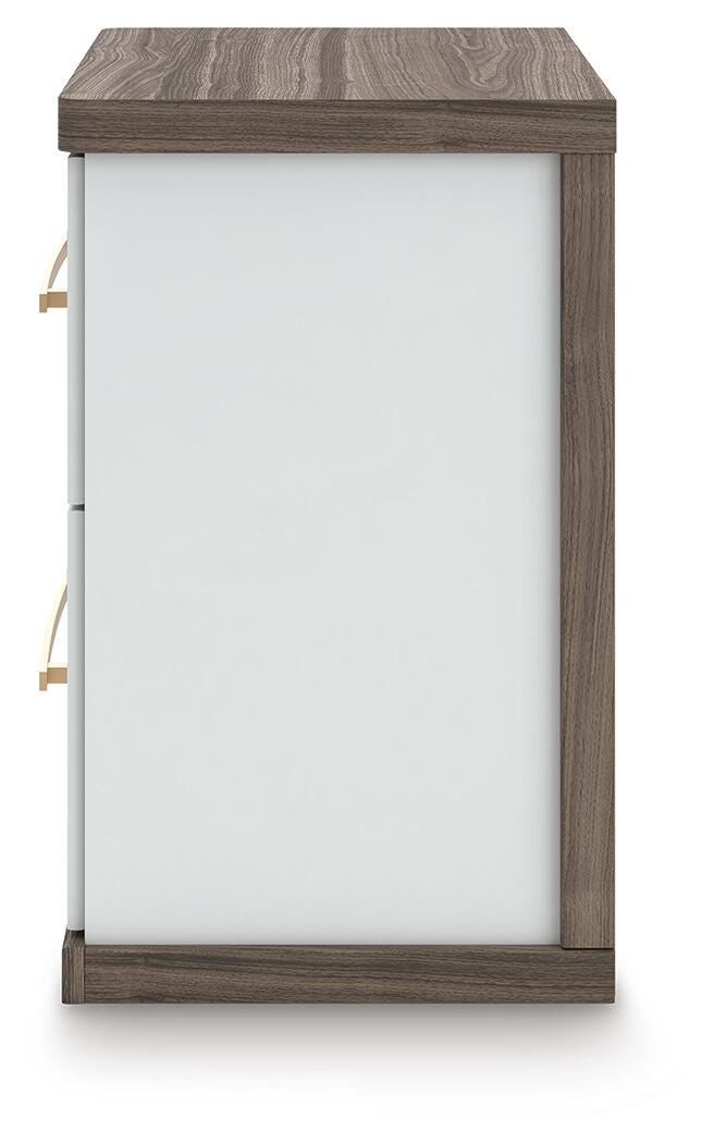Kendanport White/Brown Queen Upholstered Bed and 2 Nightstands from Ashley - Luna Furniture