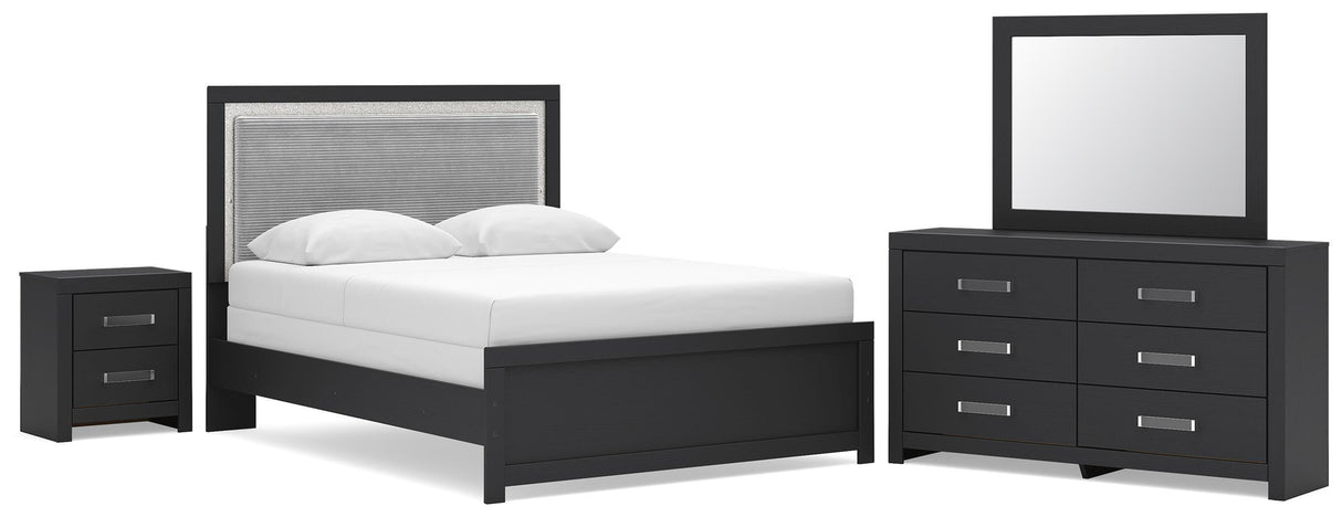Maeling Black Queen Panel Bed, Dresser, Mirror and Nightstand