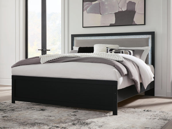 Maeling Black King Upholstered Panel Bed