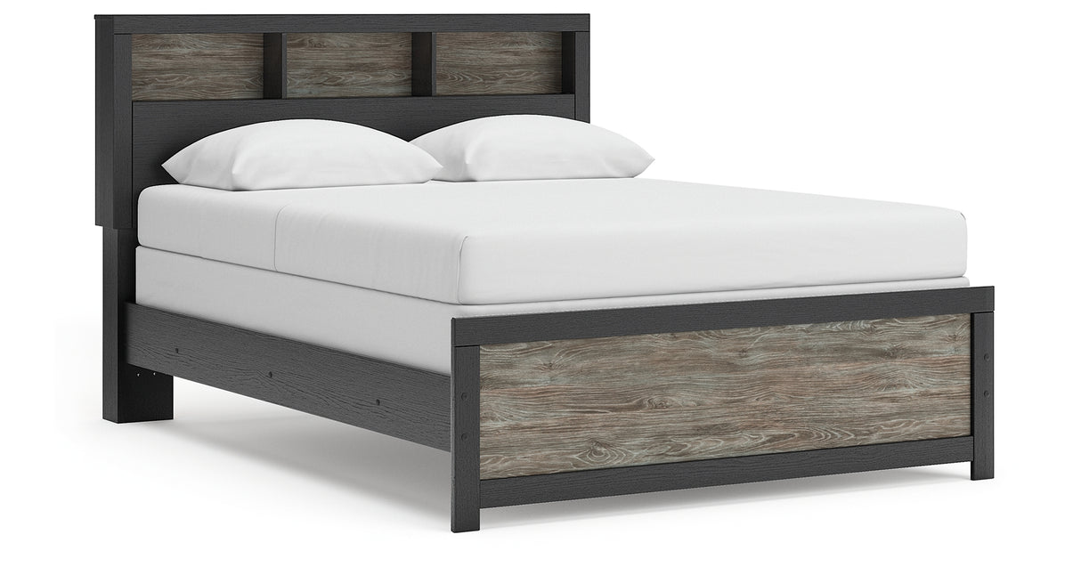 Broachmyn Black/Gray Queen Bookcase Panel Bed, Dresser, Mirror and Nightstand from Ashley Furniture - Luna Furniture