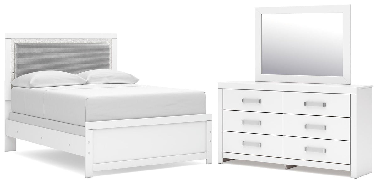 Maeling White Full Upholstered Panel Bed, Dresser and Mirror from Ashley - Luna Furniture