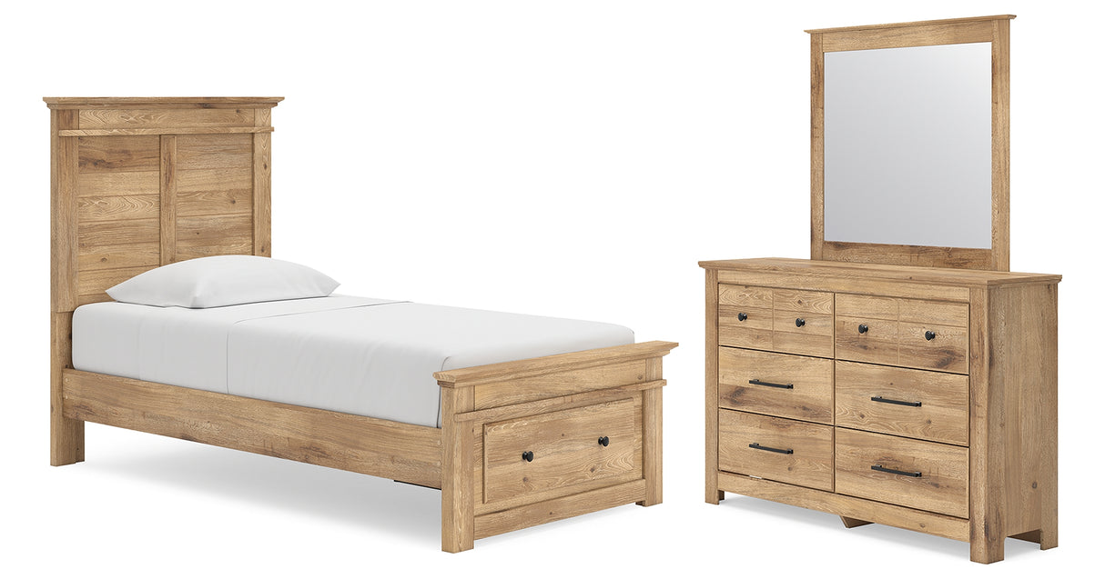 Makidern Tan Twin Panel Storage Bed, Dresser and Mirror from Ashley - Luna Furniture