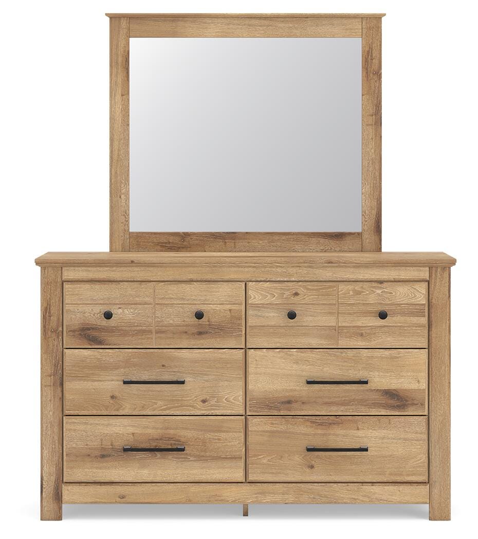 Makidern Tan Queen Panel Bed with Storage, Dresser and Mirror from Ashley - Luna Furniture