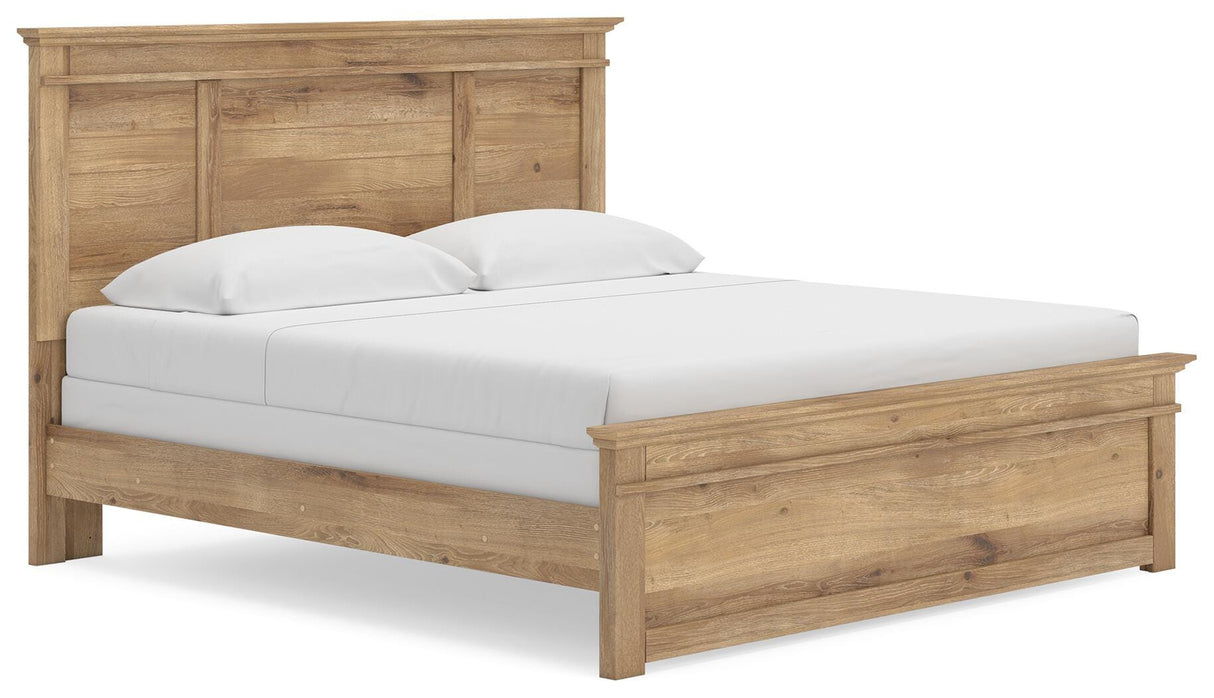 Makidern Tan King Panel Bed, Dresser, Mirror and 2 Nightstands
