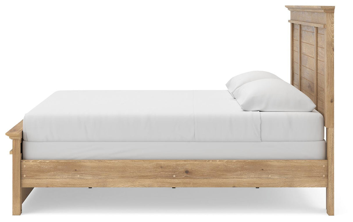 Makidern Tan King Panel Bed, Dresser, Mirror and 2 Nightstands