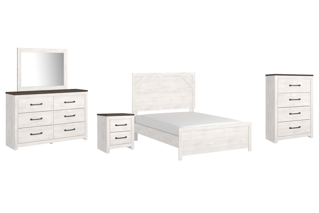 Gerridan White/Gray Full Panel Bed with Mirrored Dresser, Chest and Nightstand from Ashley Furniture - Luna Furniture