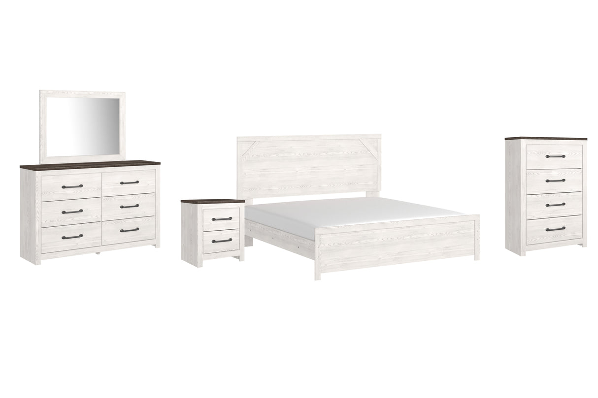 Gerridan White/Gray King Panel Bed with Mirrored Dresser, Chest and Nightstand from Ashley - Luna Furniture