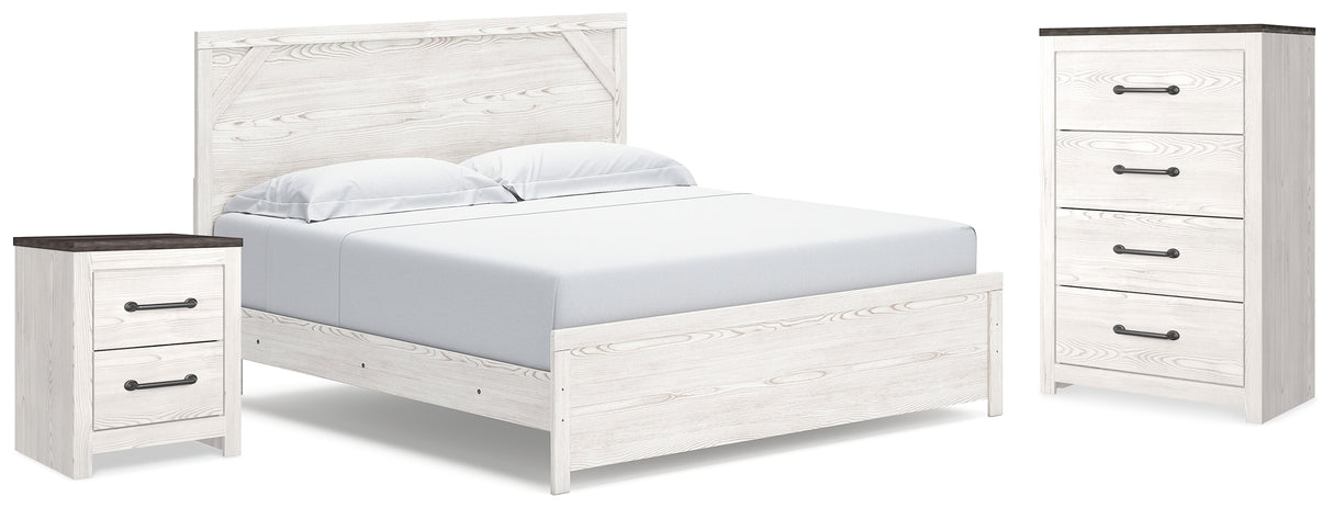Gerridan White/Gray King Panel Bed, Chest and Nightstand from Ashley Furniture - Luna Furniture