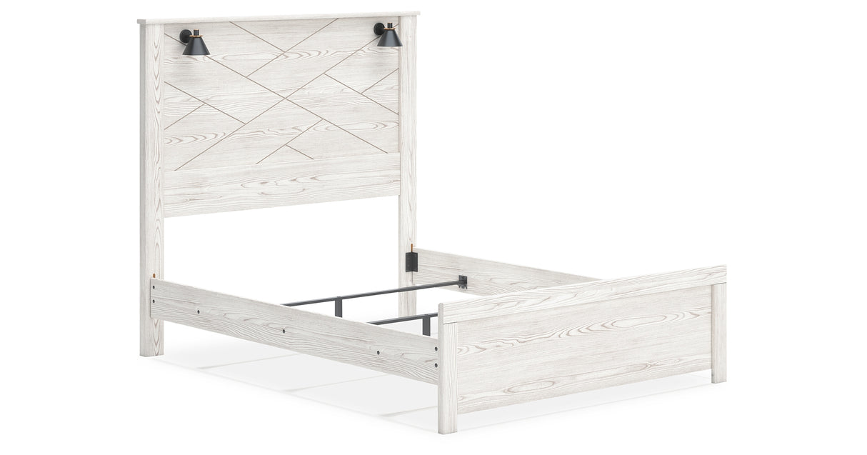Gerridan Queen Panel Bed with 2 Nightstands in White/Gray from Ashley Furniture - Luna Furniture
