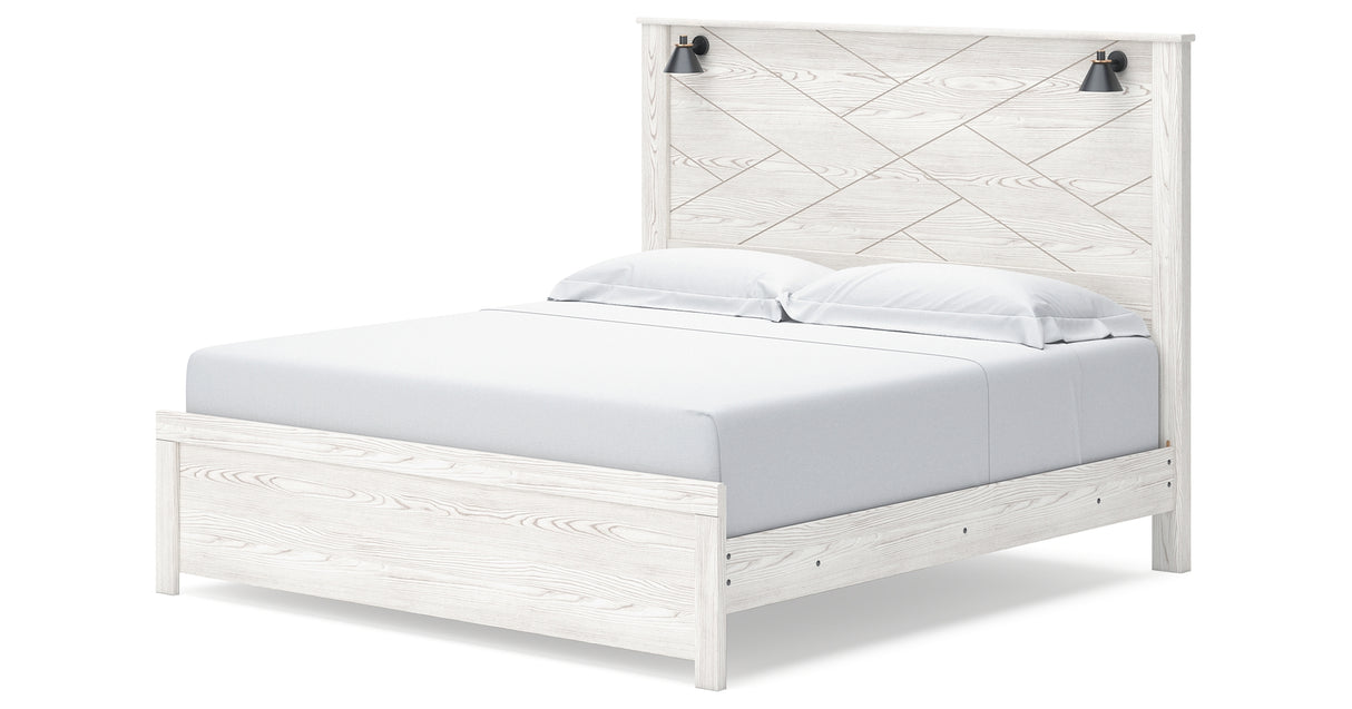 Gerridan King Panel Bed with 2 Nightstands in White/Gray from Ashley Furniture - Luna Furniture
