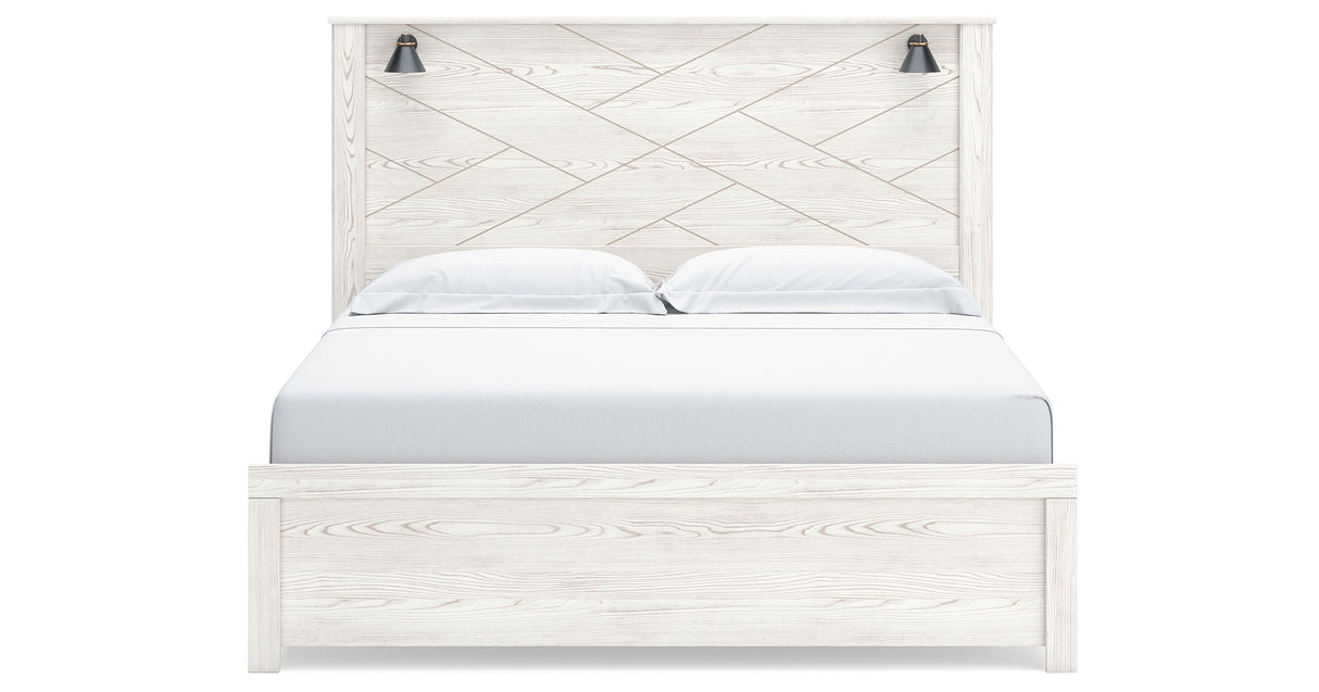 Gerridan King Panel Bed with 2 Nightstands in White/Gray from Ashley Furniture - Luna Furniture