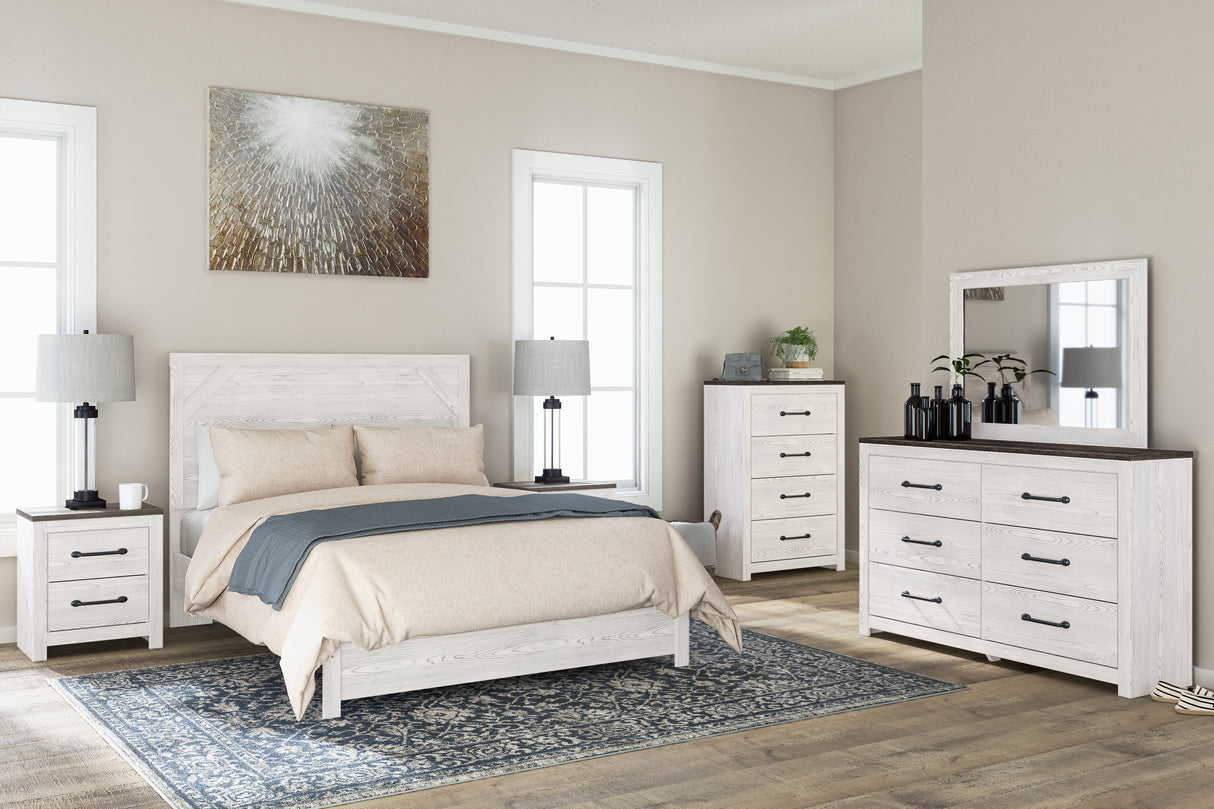 Gerridan White/Gray Queen Panel Bed with Mirrored Dresser, Chest and 2 Nightstands from Ashley Furniture - Luna Furniture