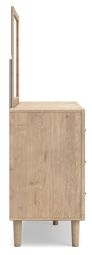 Cielden Queen Panel Bed with Mirrored Dresser in Two-tone from Ashley Furniture - Luna Furniture