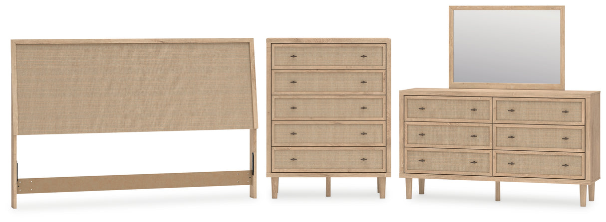 Cielden King Panel Headboard with Mirrored Dresser and Chest in Two-tone from Ashley - Luna Furniture