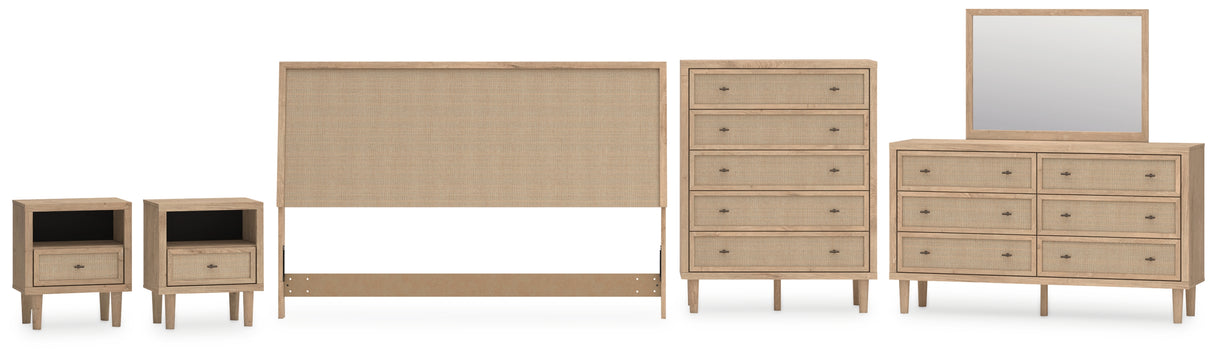 Cielden King Panel Headboard with Mirrored Dresser, Chest and 2 Nightstands in Two-tone from Ashley - Luna Furniture