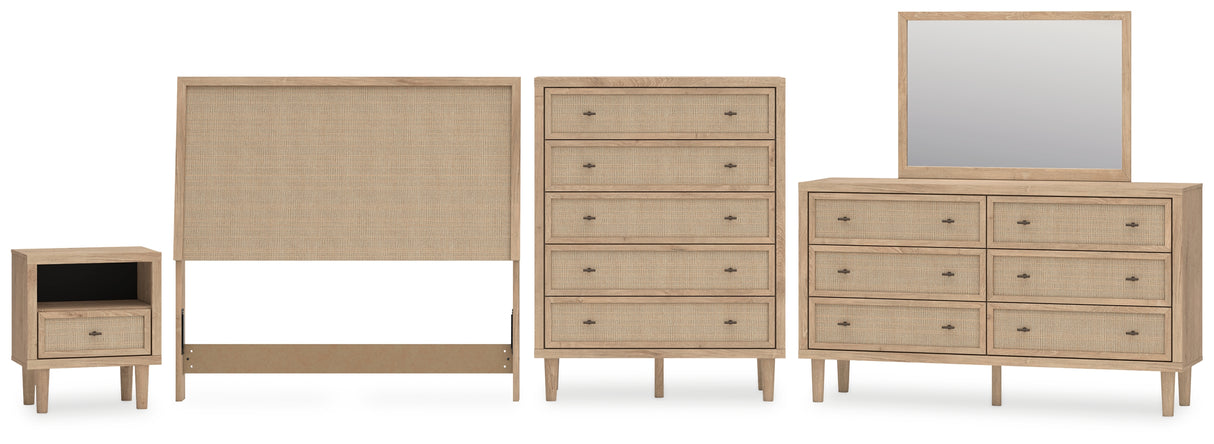 Cielden Full Upholstered Panel Bed with Mirrored Dresser, Chest and Nightstand in Two-tone from Ashley Furniture - Luna Furniture