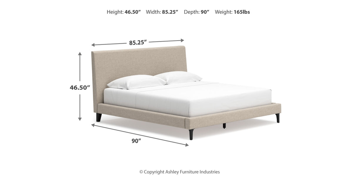 Cielden King Upholstered Bed with Mirrored Dresser in Soft Gray from Ashley - Luna Furniture