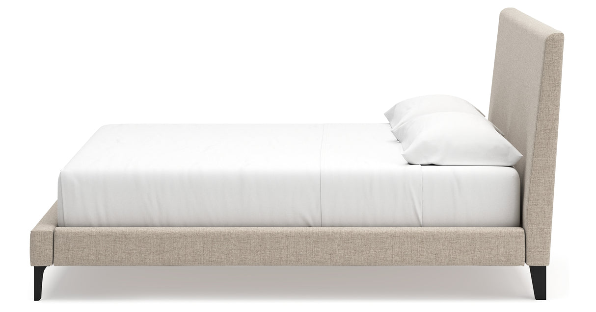 Cielden King Upholstered Bed with Mirrored Dresser in Soft Gray from Ashley - Luna Furniture