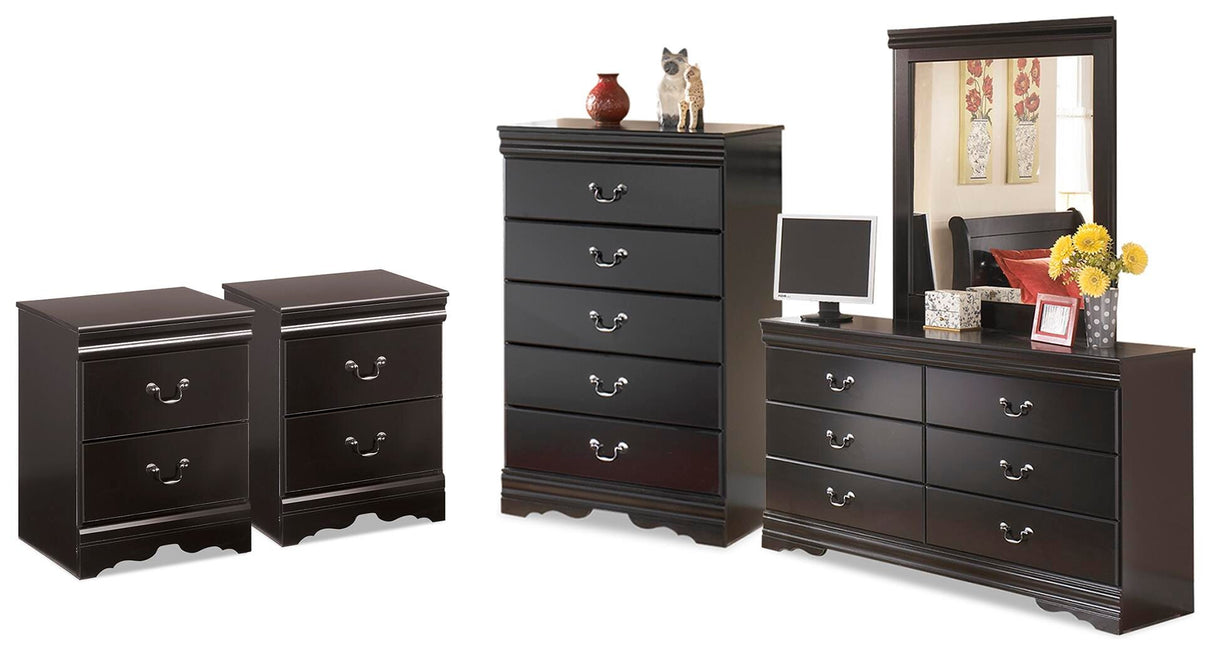 Huey Vineyard Black Dresser, Mirror, Chest and 2 Nightstands from Ashley - Luna Furniture