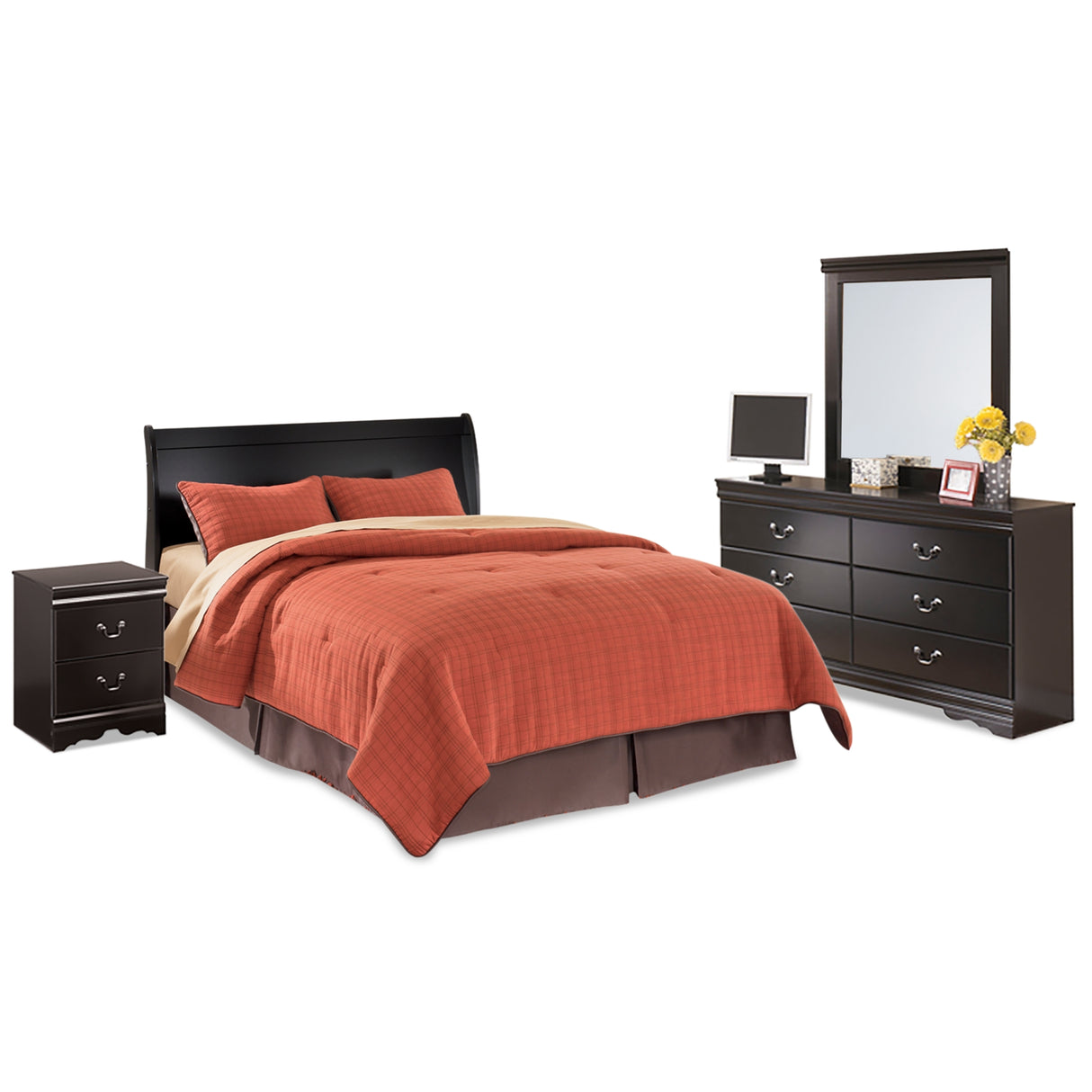 Huey Vineyard Black Queen Sleigh Headboard, Dresser, Mirror and Nightstand from Ashley Furniture - Luna Furniture