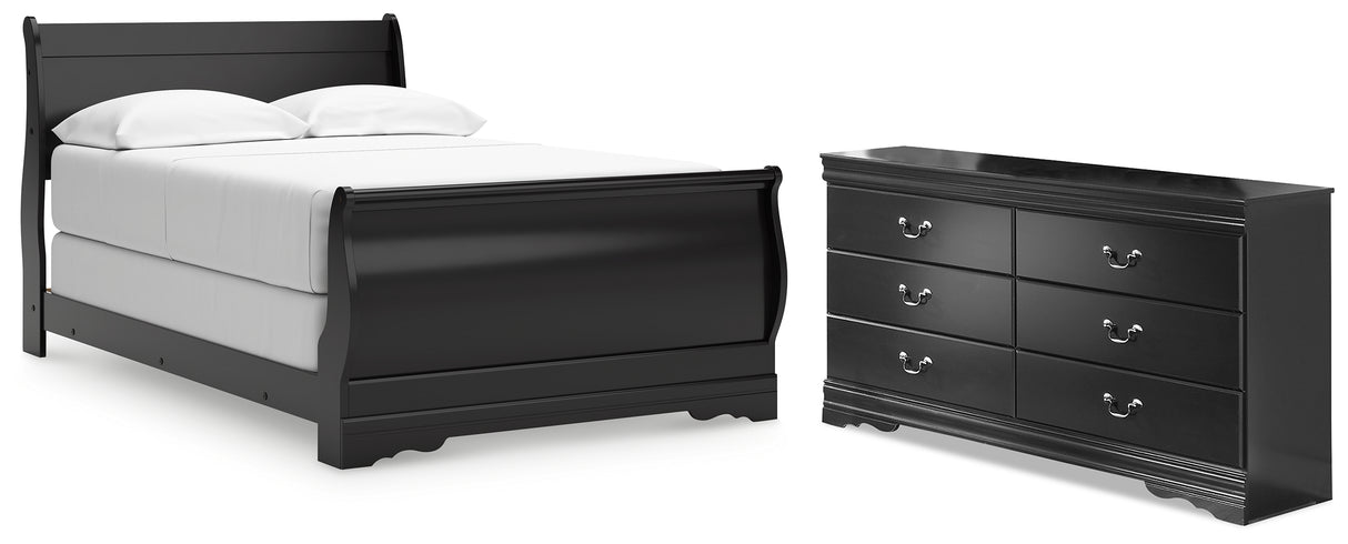 Huey Vineyard Full Sleigh Bed with Dresser in Black from Ashley Furniture - Luna Furniture