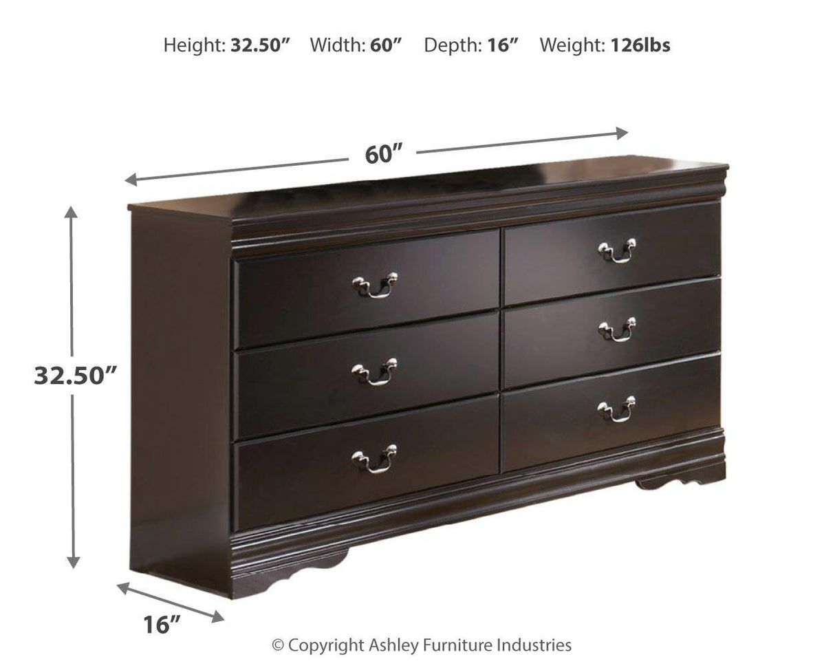 Huey Vineyard Black Queen Sleigh Bed with Mirrored Dresser and Nightstand in Black from Ashley Furniture - Luna Furniture
