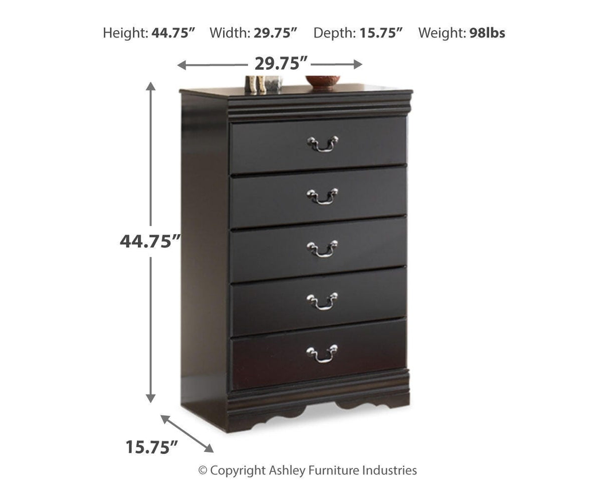 Huey Vineyard Black Queen Sleigh Bed with Mirrored Dresser and Chest in Black from Ashley Furniture - Luna Furniture