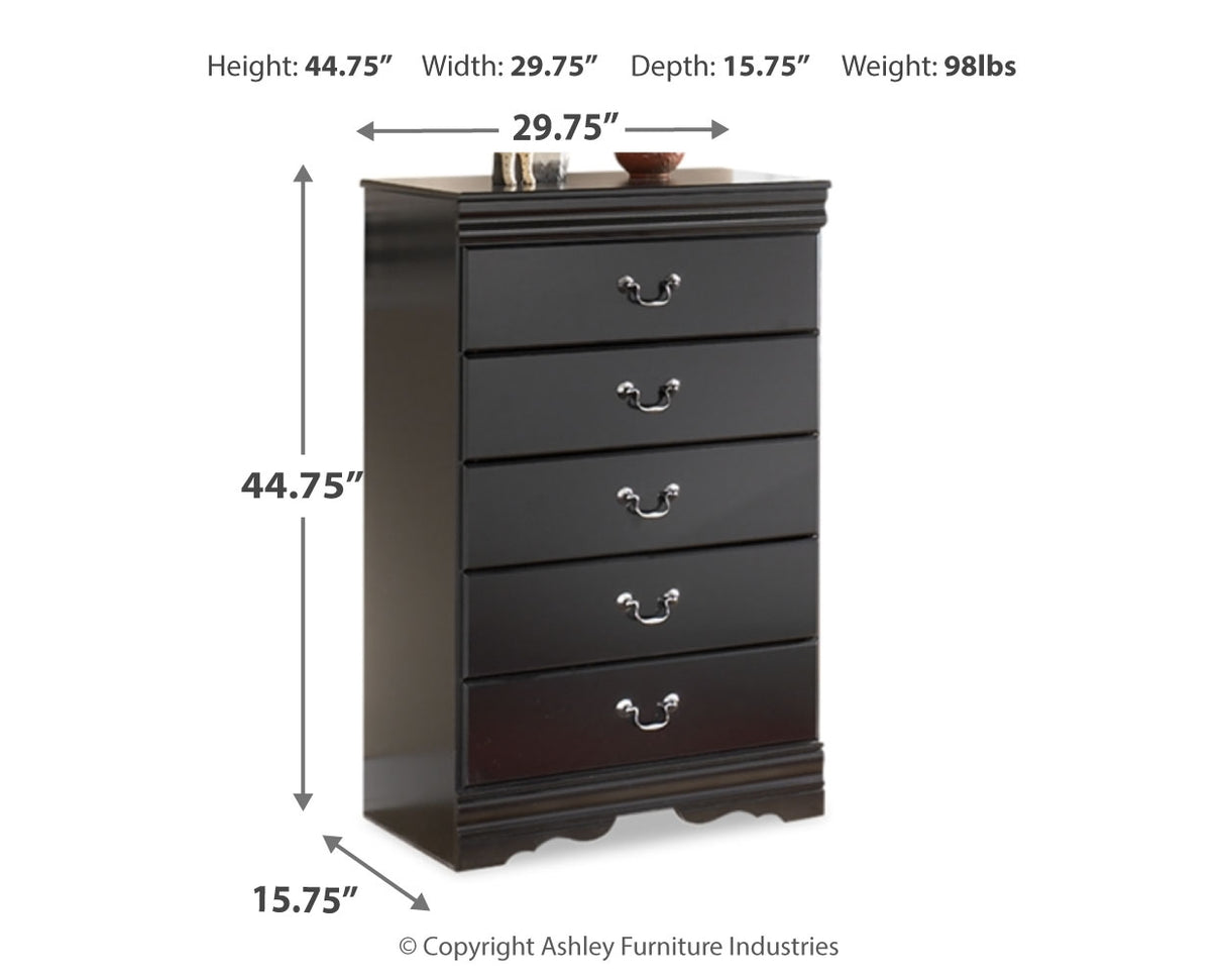 Huey Vineyard Black Queen Sleigh Bed with Mirrored Dresser and Chest in Black from Ashley Furniture - Luna Furniture