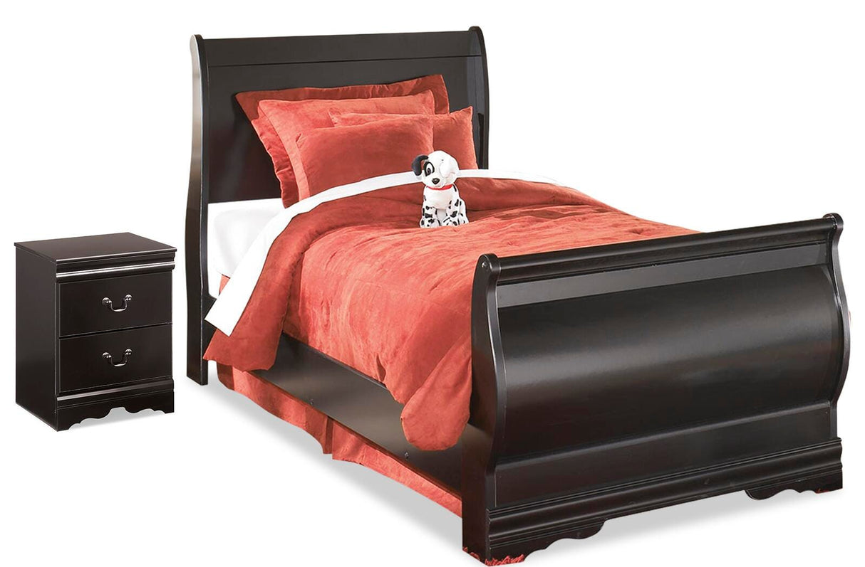 Huey Vineyard Black Twin Sleigh Bed and Nightstand from Ashley Furniture - Luna Furniture